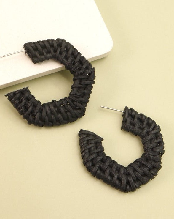 Gia Raffia Hoop Earrings - Black