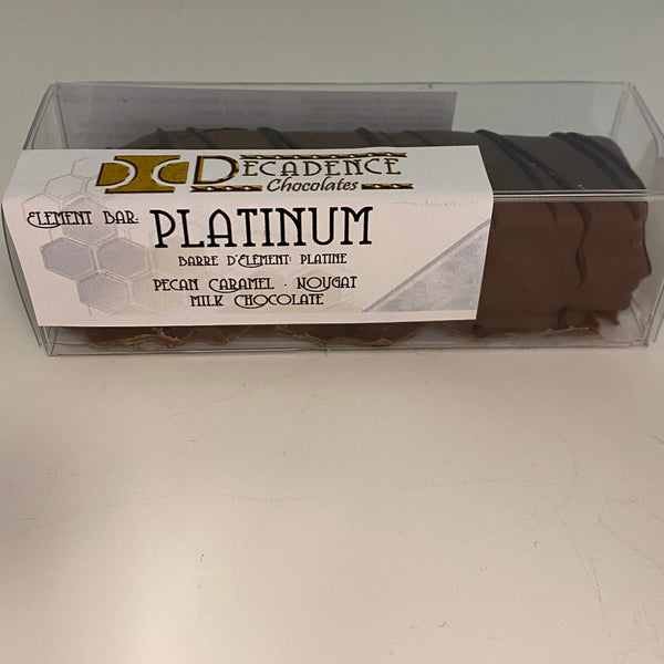 Decadence Platinum chocolate bar packaging on a neutral background