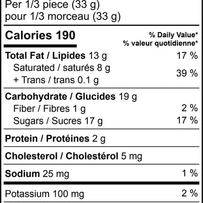 Nutrition facts label for a food product
