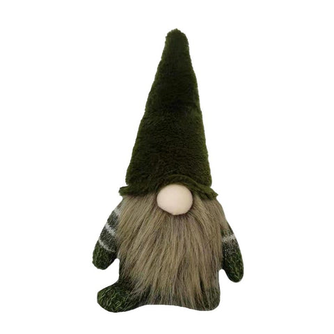 Plush gnome with green hat and beard on a white background