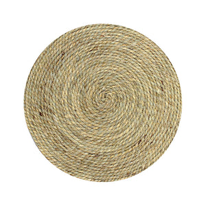 Round woven mat on a white background