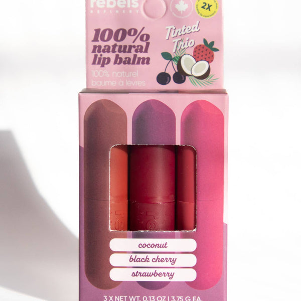 Lip balm packaging with visible brand name on a white background