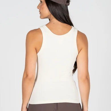 Bamboo Rib High Crew Tank - Carbon