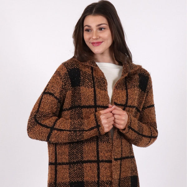 Kristin Cardigan - Camel Plaid