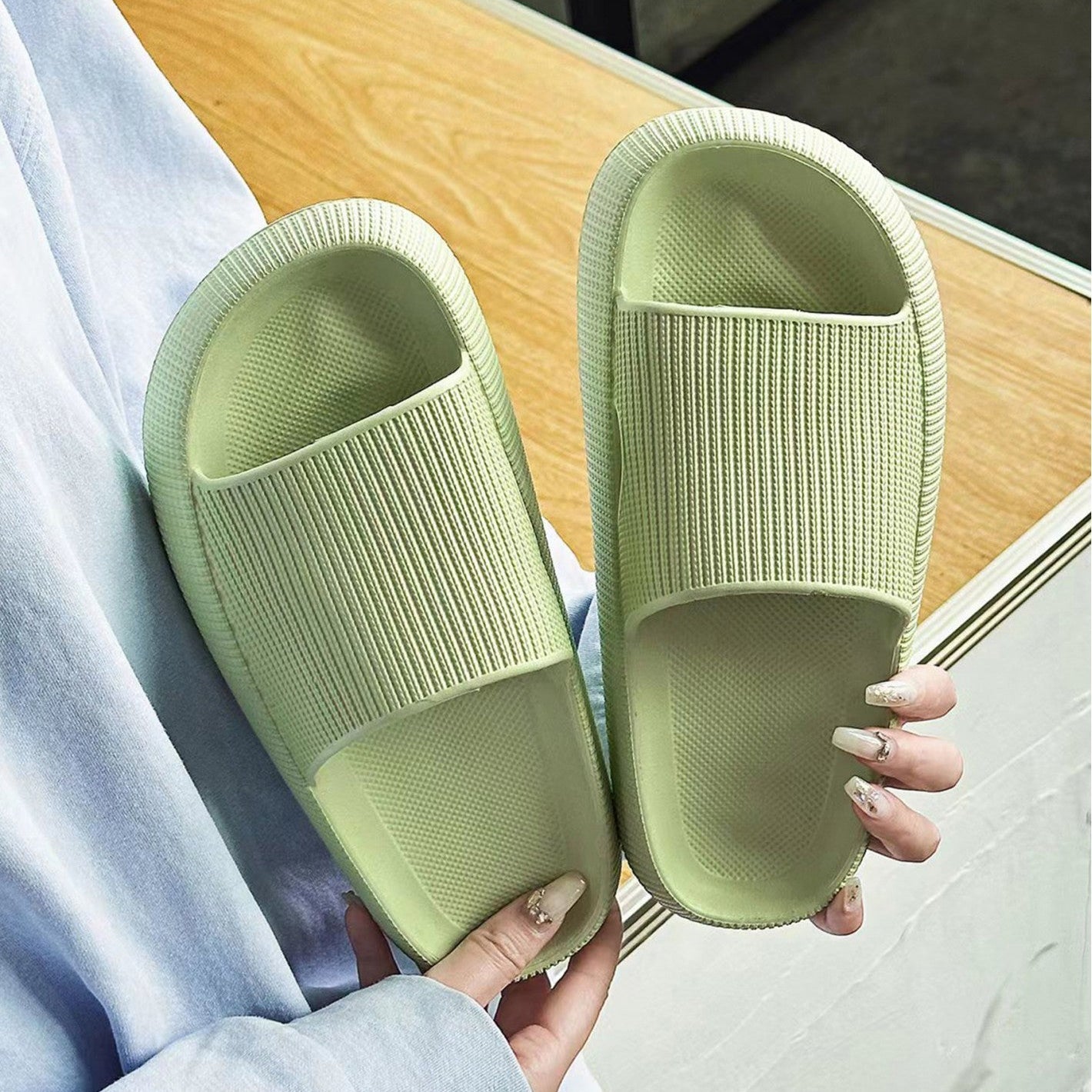 Unisex Cloud Soft Slides - Sage Green