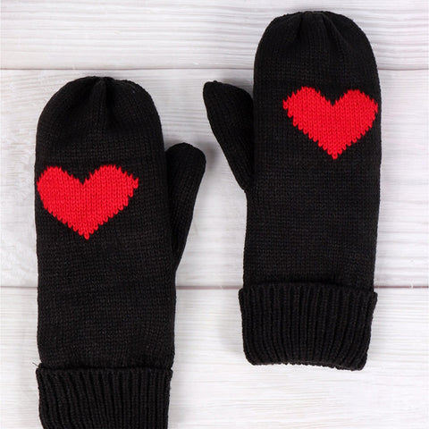 Happy Heart Mittens - Black