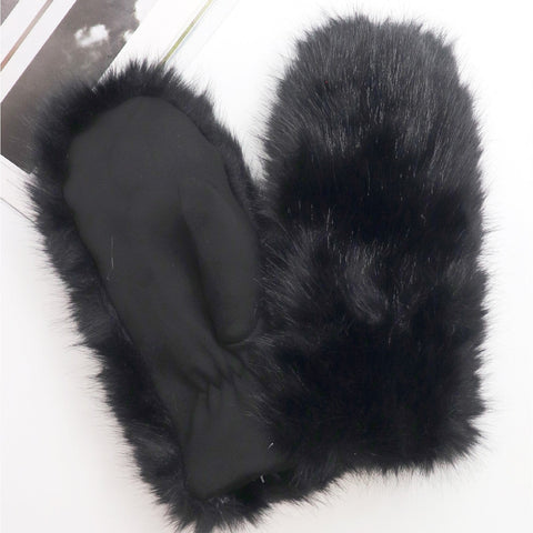 black faux fur mittens