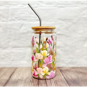 Hand Painted Sweet Pea Glass Tumbler