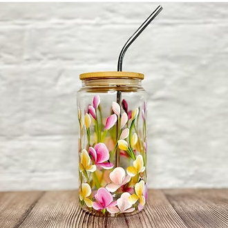 Hand Painted Sweet Pea Glass Tumbler