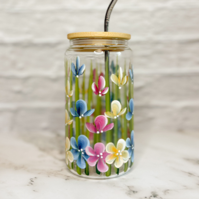 Hand Painted Wildflower Glass Tumbler