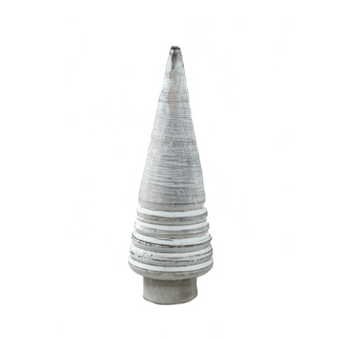 Tapered concrete sculpture with textured surface on a white background