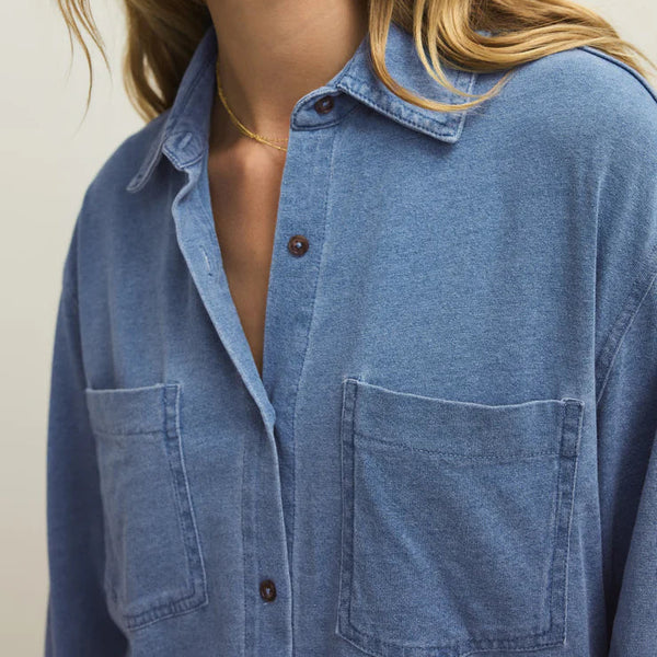 Reese Jersey Denim Button Up