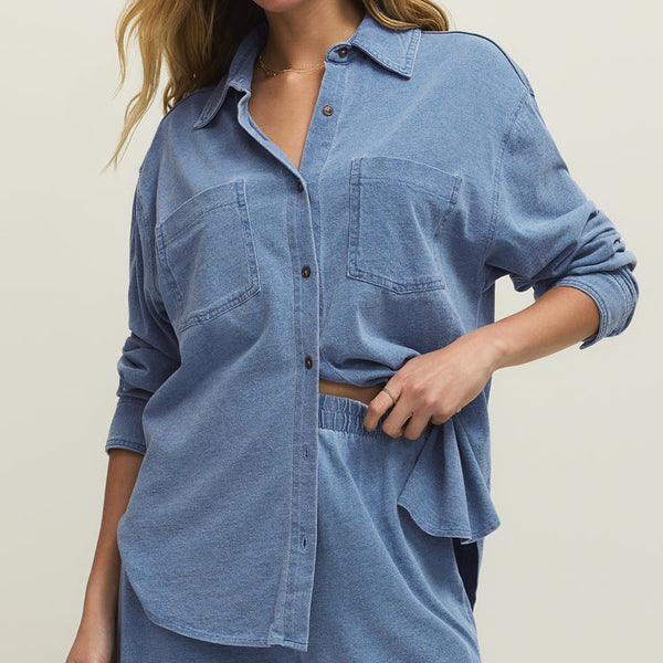 Reese Jersey Denim Button Up