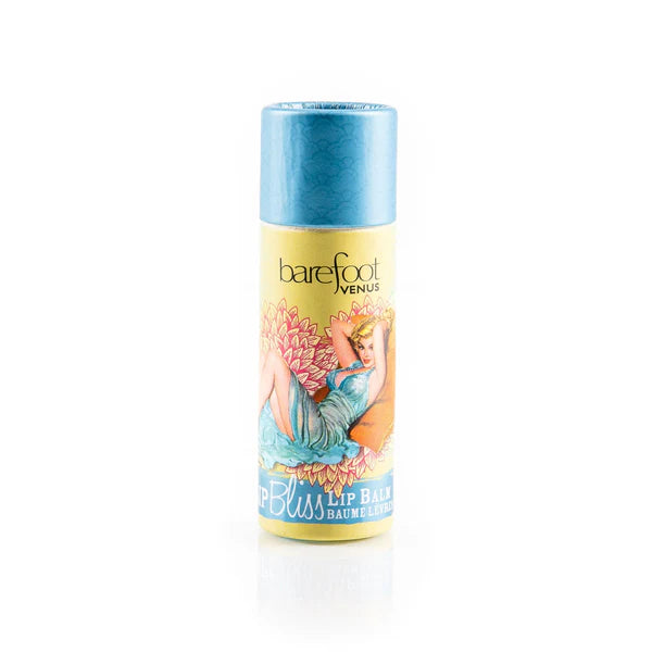 Lip balm container with colorful design on a white background