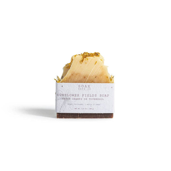 Bar of soap with a label on a white background