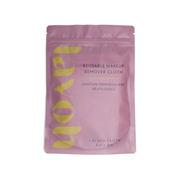Pink package of reusable makeup remover cloth with 'lavon' branding on a white background