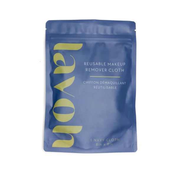 Blue package of reusable makeup remover cloth with 'LAVON' branding on a white background