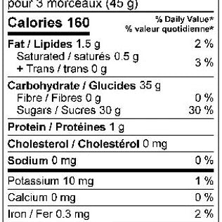 Nutrition facts label for a food product in both English and French.