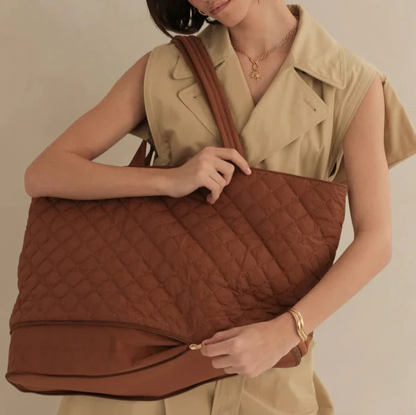 Quilted Expandable Tote - Walnut