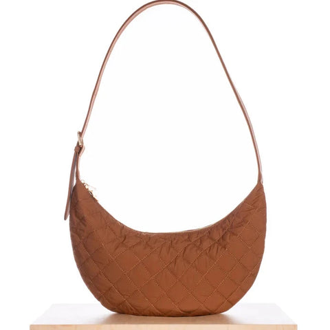 Slouchy Quilted Crossbody Bag- Walnut