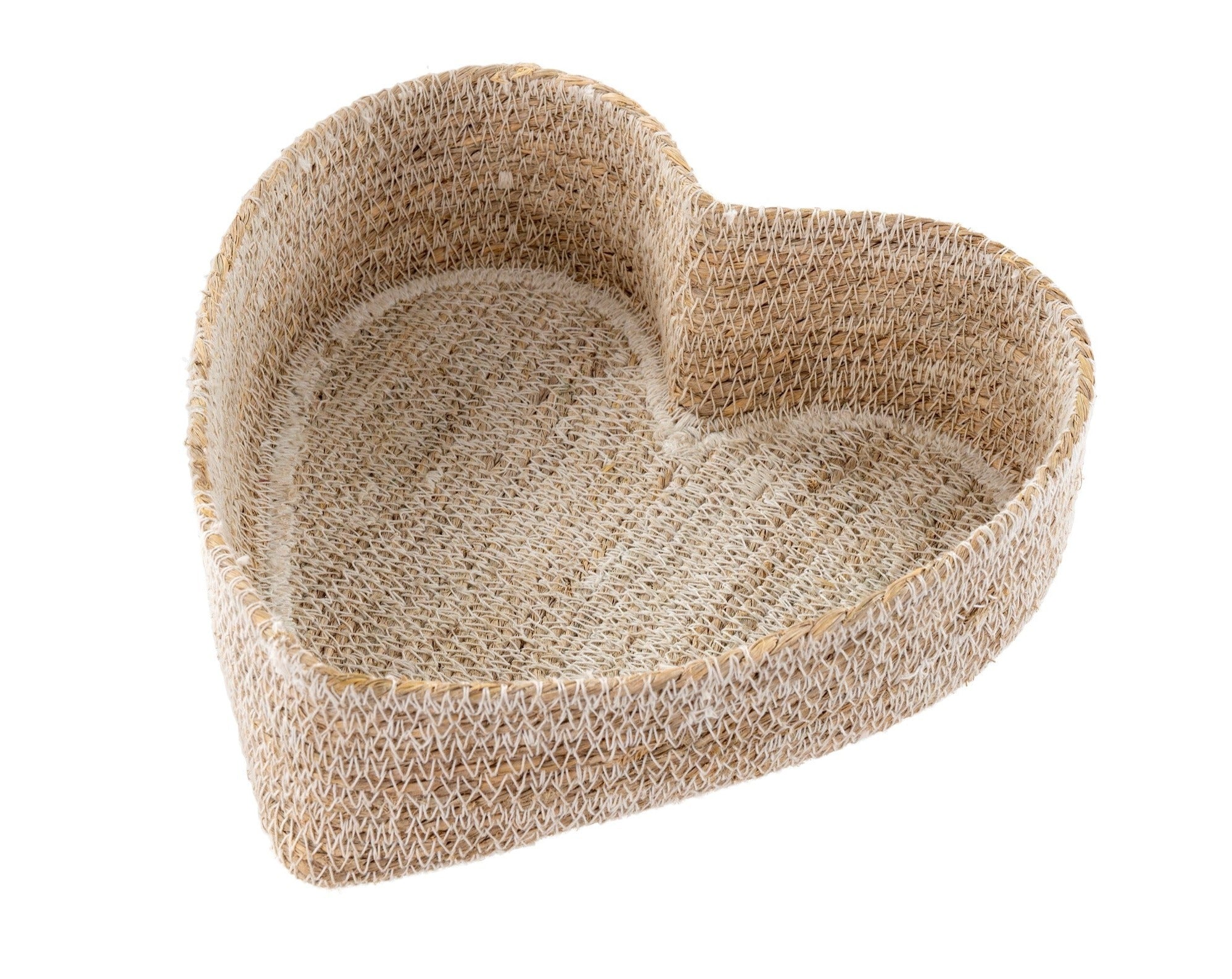 Heart Seagrass Basket- White
