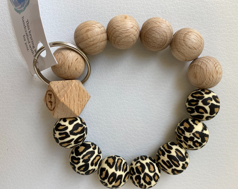 Leopard and Wood Key Ring